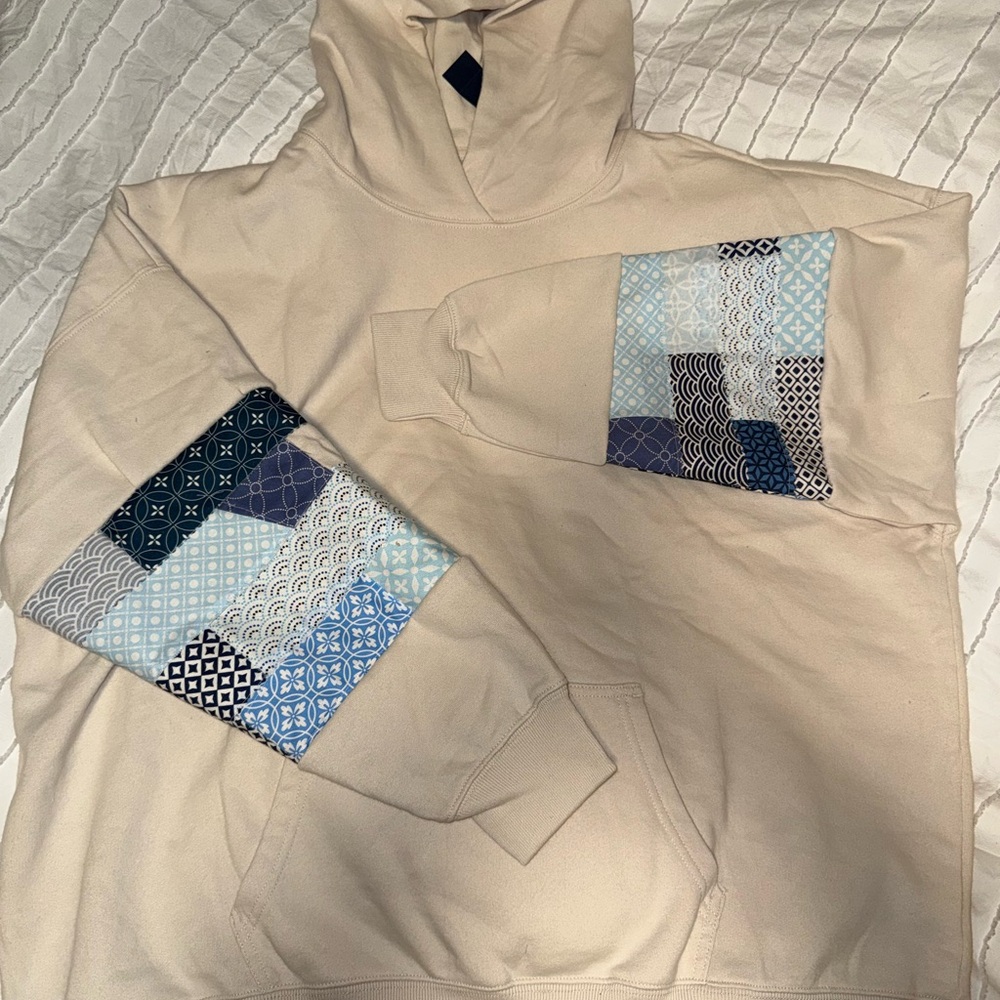 Patchwork Sleeve Beige Hoodie